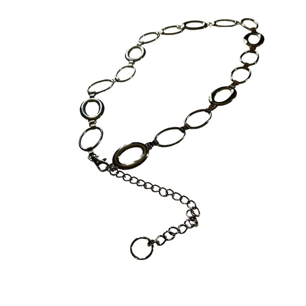 Silver Loop Chain Metal Belt Claw Clasp Closure 49” Adjustable Retro